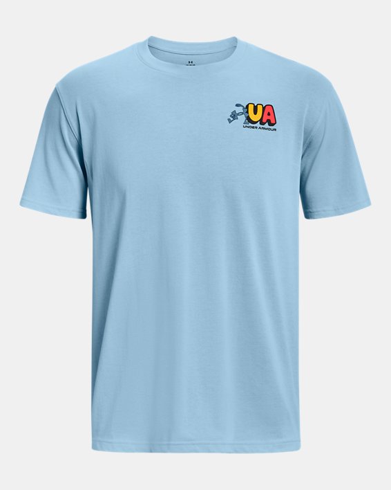 Men's UA Workout Logos Short Sleeve in Blue image number 4